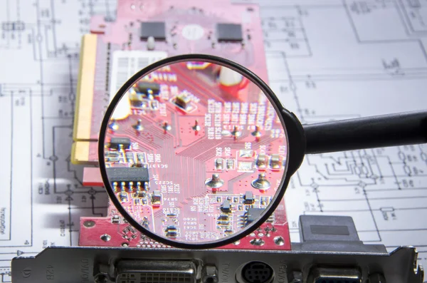 video card in the scheme under the magnifying glass