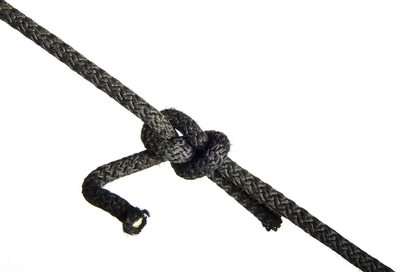 Sheet bend made of black rope on a white background — Stock Photo, Image