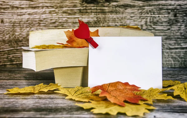 Retro autumn Book and Notes Paper on the wooden background