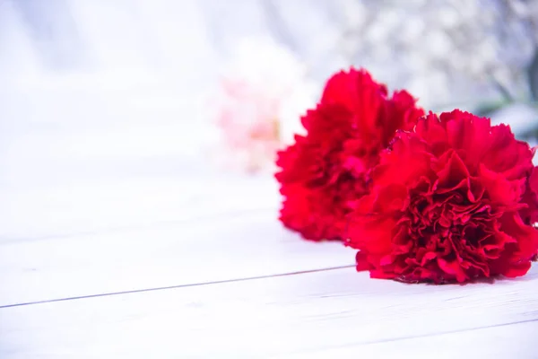 Red Cloves Flowers Wooden Background — Stock Photo, Image