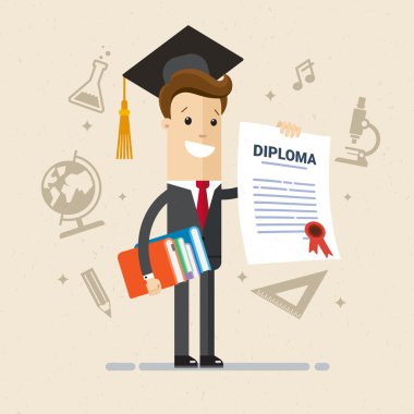 vektör çizim tasarım karikatür öğrenci çocuğun diploması ile