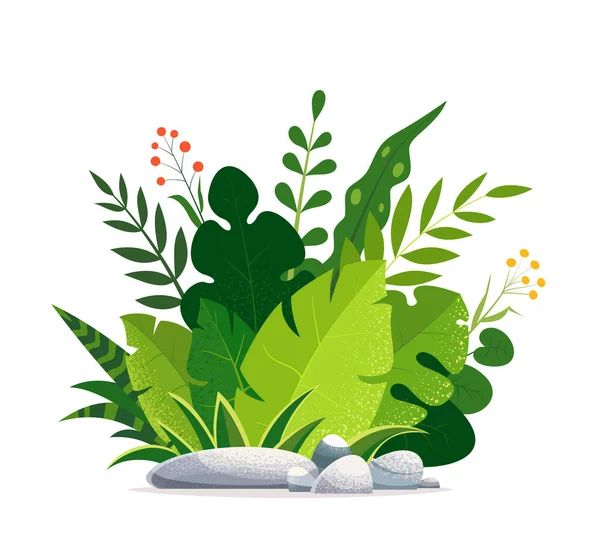 Çeşitli soyut egzotik bitkiler bir araya getirildi. Tropikal yaprak ve çiçeklerin botanik çizimi, izole edilmiş arka plan