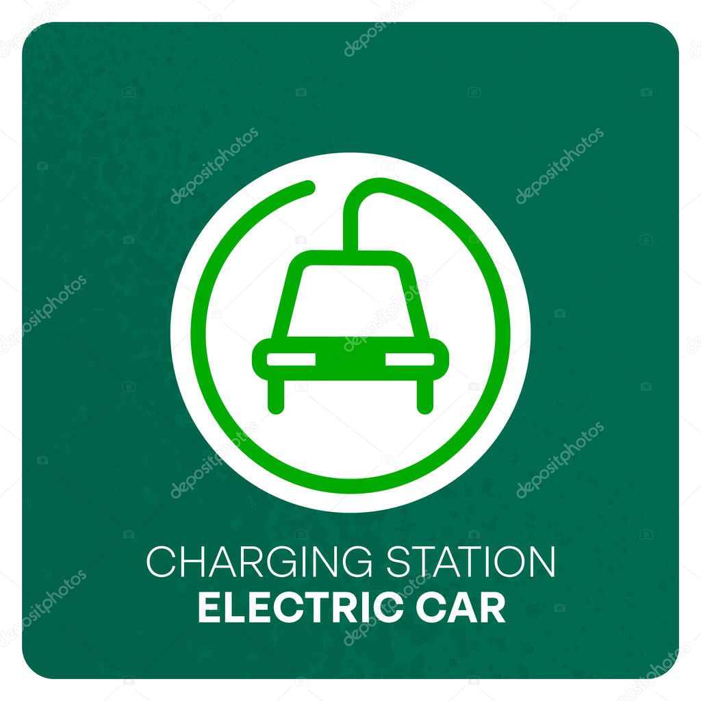 Charging station electric cars sign. Icon refueling electric car. Logo parking for recharge charge ecotransport. Vector symbol. Vector illustration