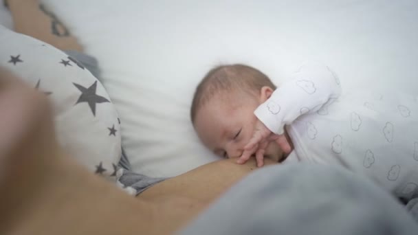 Anya szoptat egy csecsemőt otthon — Stock videók
