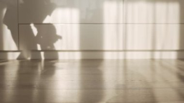 Bebek ilk adımı atıyor. Anne çocuğu kucağına alır ve geçindirir ve ona evde yürümeyi öğretir. Bir çocuğun hayatının ilk yılı.