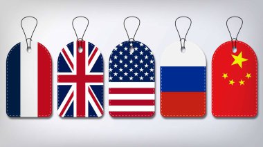 ABD, İngiltere, Çin, Rusya ve Fransa Kimliklerinin yer aldığı Görüntü Vektörü