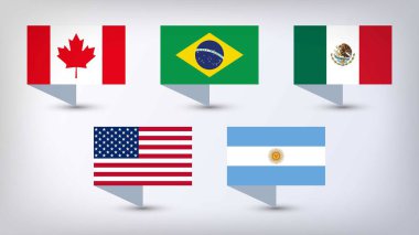 ABD, Kanada, Meksika, Brezilya ve Arjantin Kimliklerinin yer aldığı Görüntü Vektörü