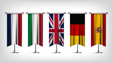 İspanya, İngiltere, İtalya, Fransa ve Almanya Kimliklerinin yer aldığı Görüntü Vektörü