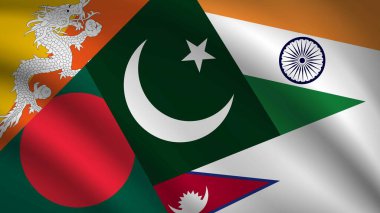 Hindistan, Pakistan, Bangladeş, Nepal ve Bhuthan Kimliklerinin yer aldığı Görüntü Vektörü