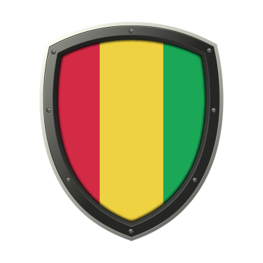 GUINEA Kalkan Amblemi, GİNEA Bayrak Rozet Simgesi Metalik Koruyucu Çerçeveli, Yüksek Kaliteli Şeffaf PNG Tasarımı