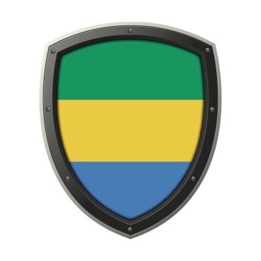GABON Kalkan Amblemi, GABON Bayrak Rozet Simgesi Metalik Koruyucu Çerçeveli, Yüksek Kaliteli Şeffaf PNG Tasarımı