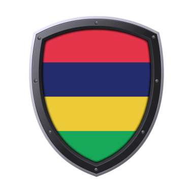 MAURITIUS Kalkan Amblemi, MAURITIUS Bayrak Rozet Simgesi Metalik Koruyucu Çerçeveli, Yüksek Kaliteli Şeffaf PNG Tasarımı