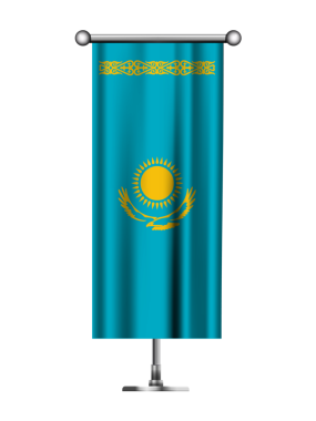 Metalik Kutup Üzerinde Gerçekçi Dikey KAZAKHSTAN Bayrağı