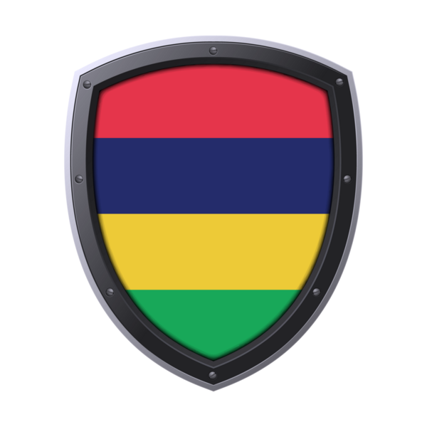 MAURITIUS Kalkan Amblemi, MAURITIUS Bayrak Rozet Simgesi Metalik Koruyucu Çerçeveli, Yüksek Kaliteli Şeffaf PNG Tasarımı