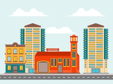 İtfaiye İstasyonu ve konut binalarıyla kentsel şehir manzarası