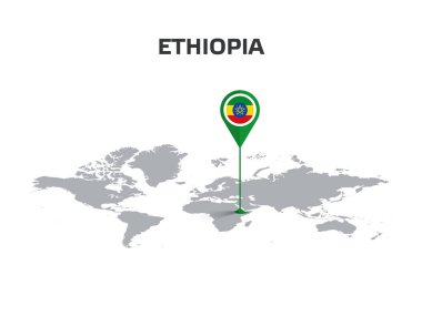 Pin 'in Gövdesinde Bayrak Olan Dünya Haritasında ETHIOPIA Konumu Pin