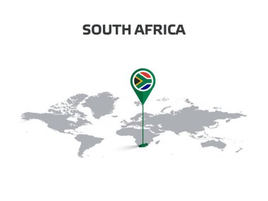 GÜNEY AFRICA Konumu Pin 'in Vücudunda Bayraklı Dünya Haritasında Pin