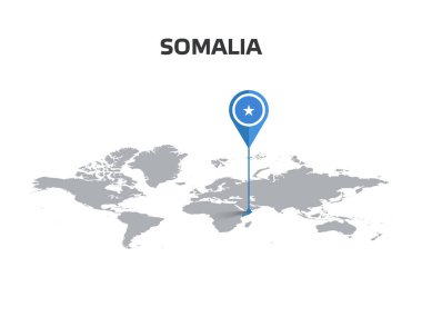Pin 'in Gövdesinde Bayrak Olan Dünya Haritasında SOMALIA Konumu Pin