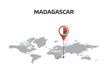 Pin 'in Gövdesinde Bayrak Olan Dünya Haritasında MADAGASCAR Konumu Pin