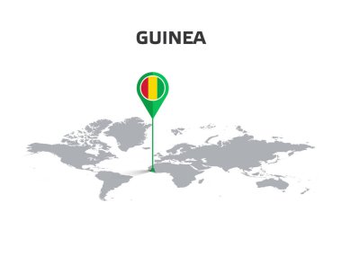 Pin 'in Gövdesinde Bayraklı Dünya Haritasında GuINEA Konumu Pin