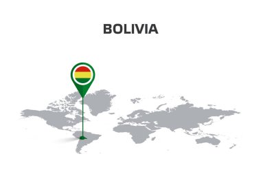 Pin 'in Gövdesinde Bayraklı Dünya Haritasında BOLIVIA Konumu