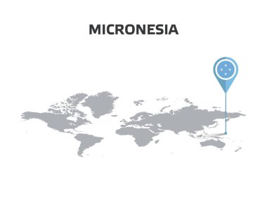 Pin 'in Gövdesinde Bayrak Olan Dünya Haritasında MICRONESIA Konumu