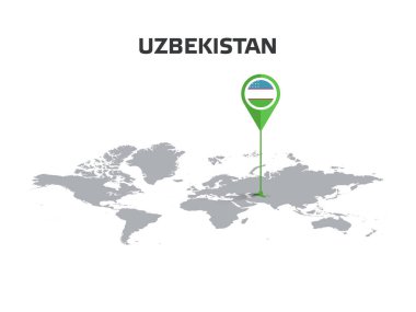 Pin 'in Gövdesinde Bayrak Olan Dünya Haritasında UZBEKISTAN Konumu Pin
