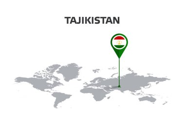Pin 'in Gövdesinde Bayrak Olan Dünya Haritasında TAJIKISTAN Konumu Pin
