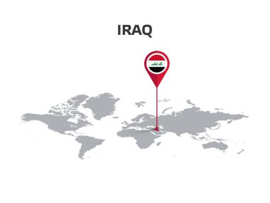 Pin 'in Gövdesinde Bayrak Olan Dünya Haritasında IRAQ Konumu Pin