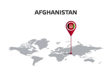 AFGHANISTAN Konumu Pin 'in Vücudunda Bayraklı Dünya Haritasında Pin