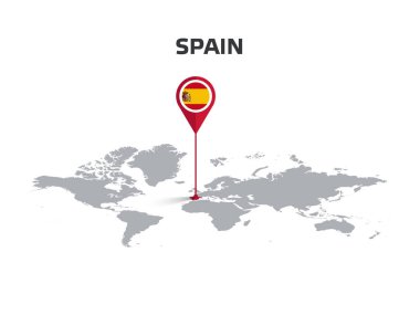 Pin 'in Gövdesinde Bayrak Olan Dünya Haritasında İspanya Konumu Pimi
