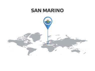 SAN MARINO Konumu Pin 'in Vücudunda Bayraklı Dünya Haritasında Pin