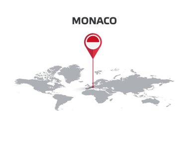 Pin 'in Gövdesinde Bayrak Olan Dünya Haritasında MONACO Konumu Pin