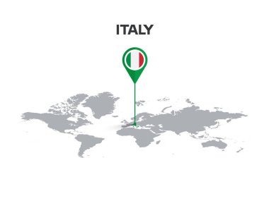 Pin 'in Gövdesinde Bayraklı Dünya Haritasında ITALY Konumu Pin
