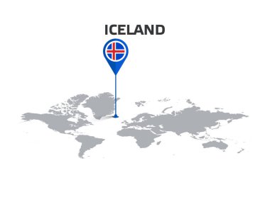 Pin 'in Gövdesinde Bayrak Olan Dünya Haritasında ICELAND Konumu Pin