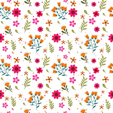 Zarif Çiçekler ve Dekoratif Tasarım Yaprakları ile Kusursuz Çiçek Deseni Arkaplanı