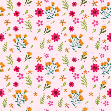 Zarif Çiçekler ve Dekoratif Tasarım Yaprakları ile Kusursuz Çiçek Deseni Arkaplanı