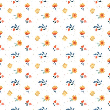 Zarif Çiçekler ve Dekoratif Tasarım Yaprakları ile Kusursuz Çiçek Deseni Arkaplanı