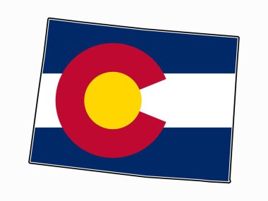 Kolorado Eyaleti Haritası. Beyaz Arkaplanda Bayraklı.