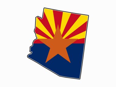 Arizona Eyaleti Haritası, Beyaz Arkaplanda Bayrakla İzole Edilmiş