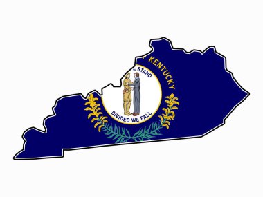 Kentucky Eyaleti Haritası. Beyaz Arkaplanda Bayraklı.