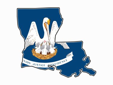 Louisiana Eyaleti Haritası, Beyaz Arkaplanda İzole Edilmiş Bayrak