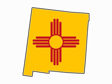 New Mexico Eyaleti Haritası. Beyaz Arkaplanda Bayraklı.