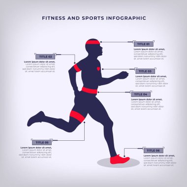 Dinamik Fitness ve Spor Bilgileri Vektörü Spor Simgeleri ve Sağlık Veri Elementleri