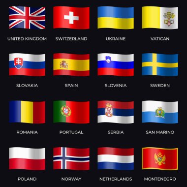 Karanlık Arkaplanda İzole Edilmiş Değişken Dalgalı Bayraklar