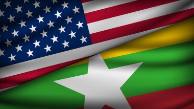 ABD ve Myanmar 'ın İki Bayrağı ile Yüksek Kalite arkaplan