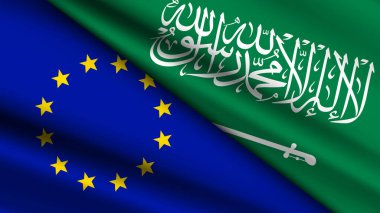 Suudi Arabistan 'ın İki Bayrağı ve Avrupa Birliği' nin Yüksek Kaliteli Özgeçmişi