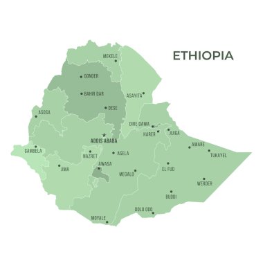 Sınır ve Ünlü Şehirlerle EthIOPIA Haritası