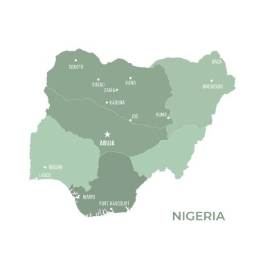 Sınırları ve Ünlü Şehirleri olan Nijerya Haritası