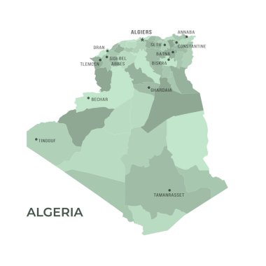 ALGERIA 'nın Sınır ve Meşhur Şehirleri Haritası